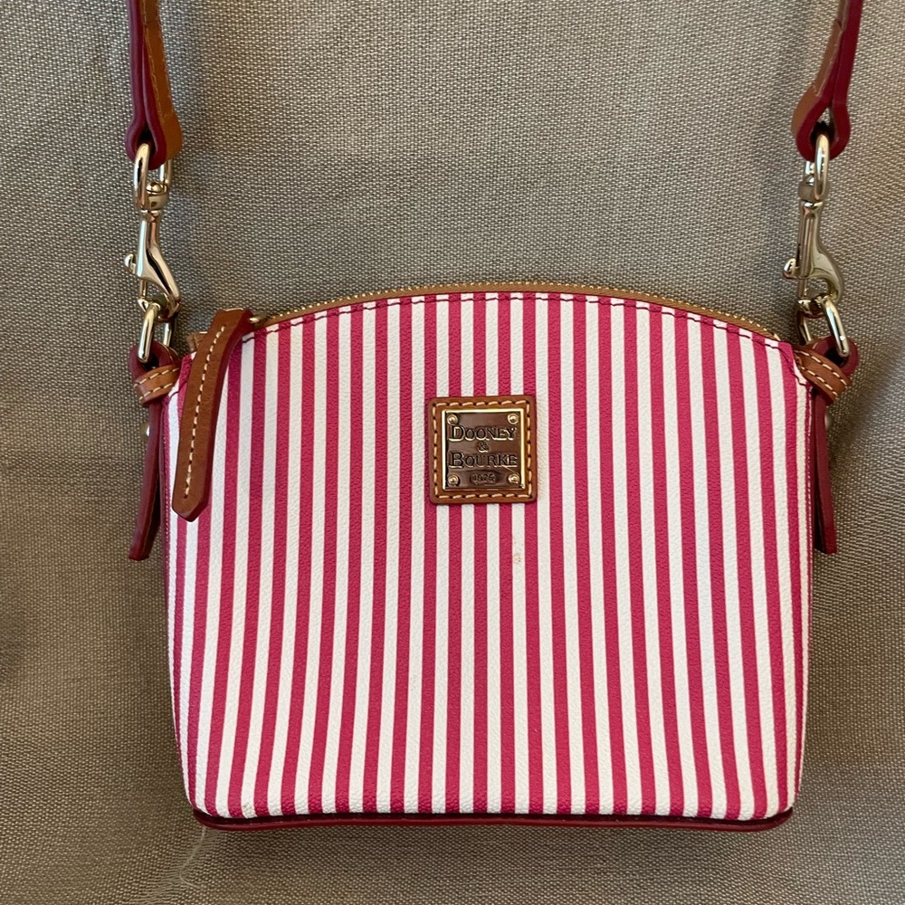 Dooney & Bourke Pink and White Striped Crossbody Bag